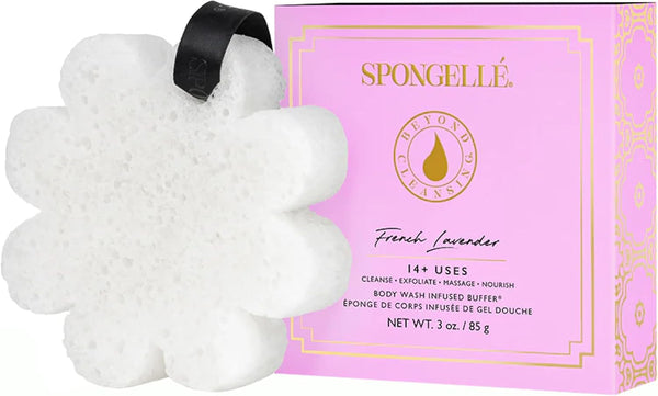 Spongelle French Lavender Wild Flower Buffer Body Scrubber with Box | Bath & Shower Loofah for Women | Exfoliator with Body Wash Infused | 14+ Uses