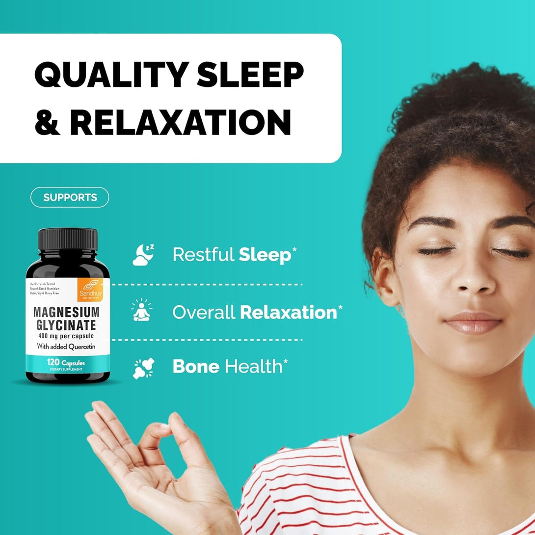 Sandhu'S Quercetin with Magnesium Glycinate Capsules for Men & Women | Supports Immune Health, Quality Sleep & Relaxation | 120 Count (Pack of 1)
