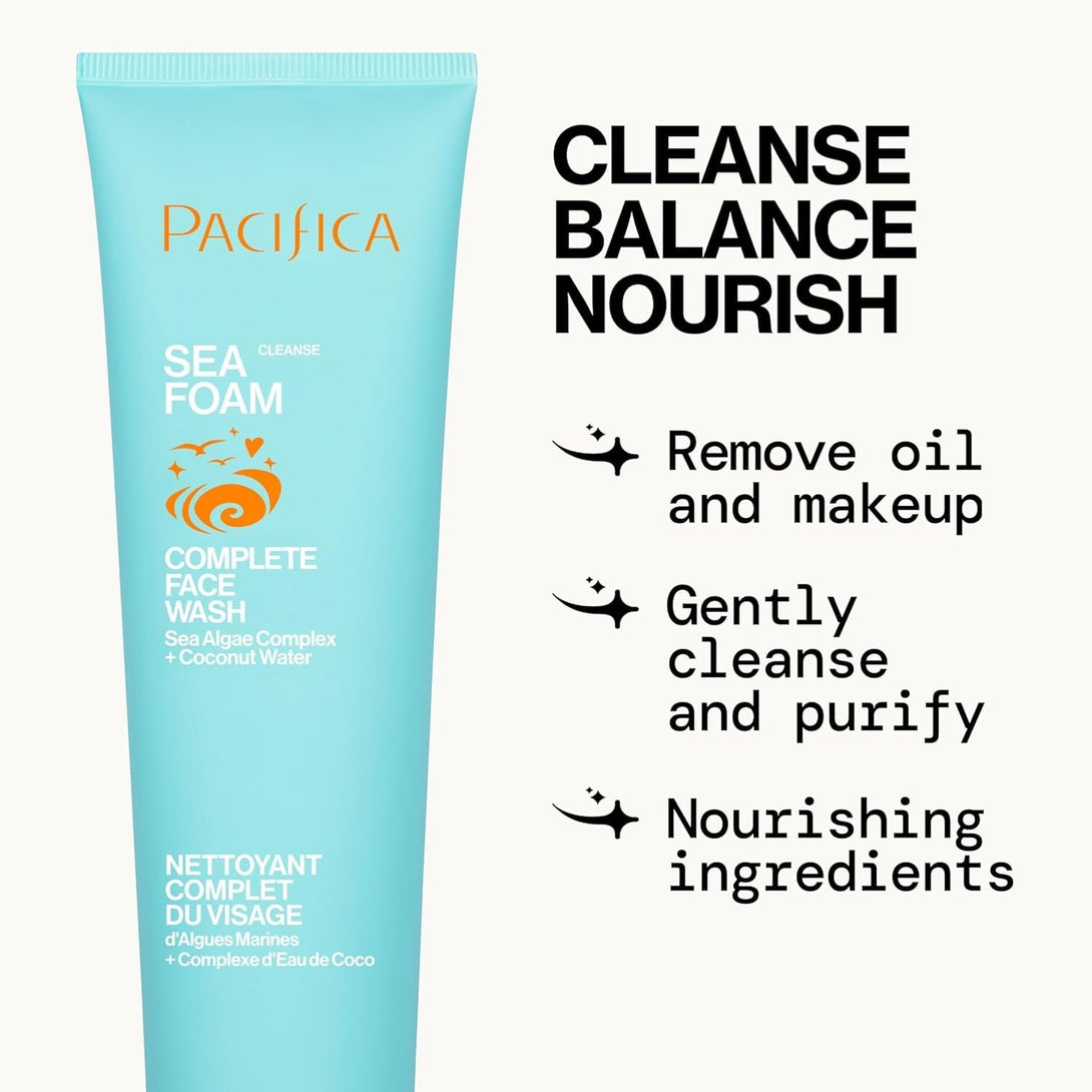 Pacifica Beauty Sea Foam Face Cleanser, Daily Gentle Foaming Face Wash, with Coconut Water + Sea Algae Complex, Removes Makeup, for Combination and Oily Skin, Vegan and Cruelty Free, Clean Skin Care