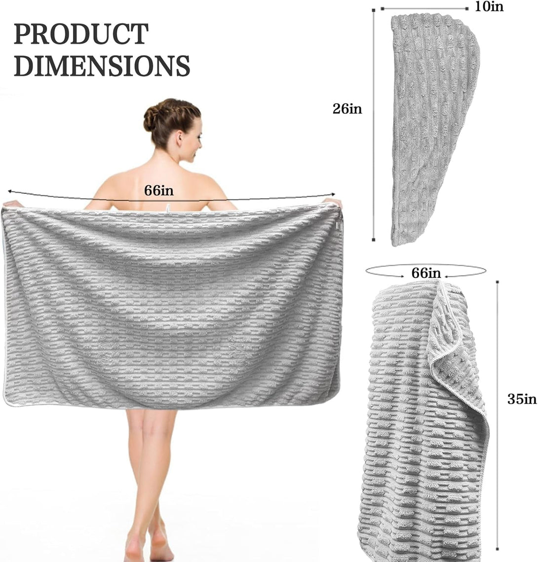 Adjustable Microfiber Bath Towel, Super Absorbent Bath Towel and Hair Towel Wrap for Gym, Spa, Sauna,Grey