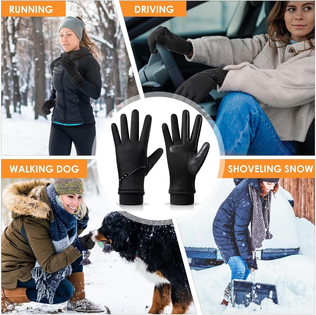 Winter Gloves Women with Touchscreen Fingers,Gloves for Women Water-Resistant with Anti-Slip Leather
