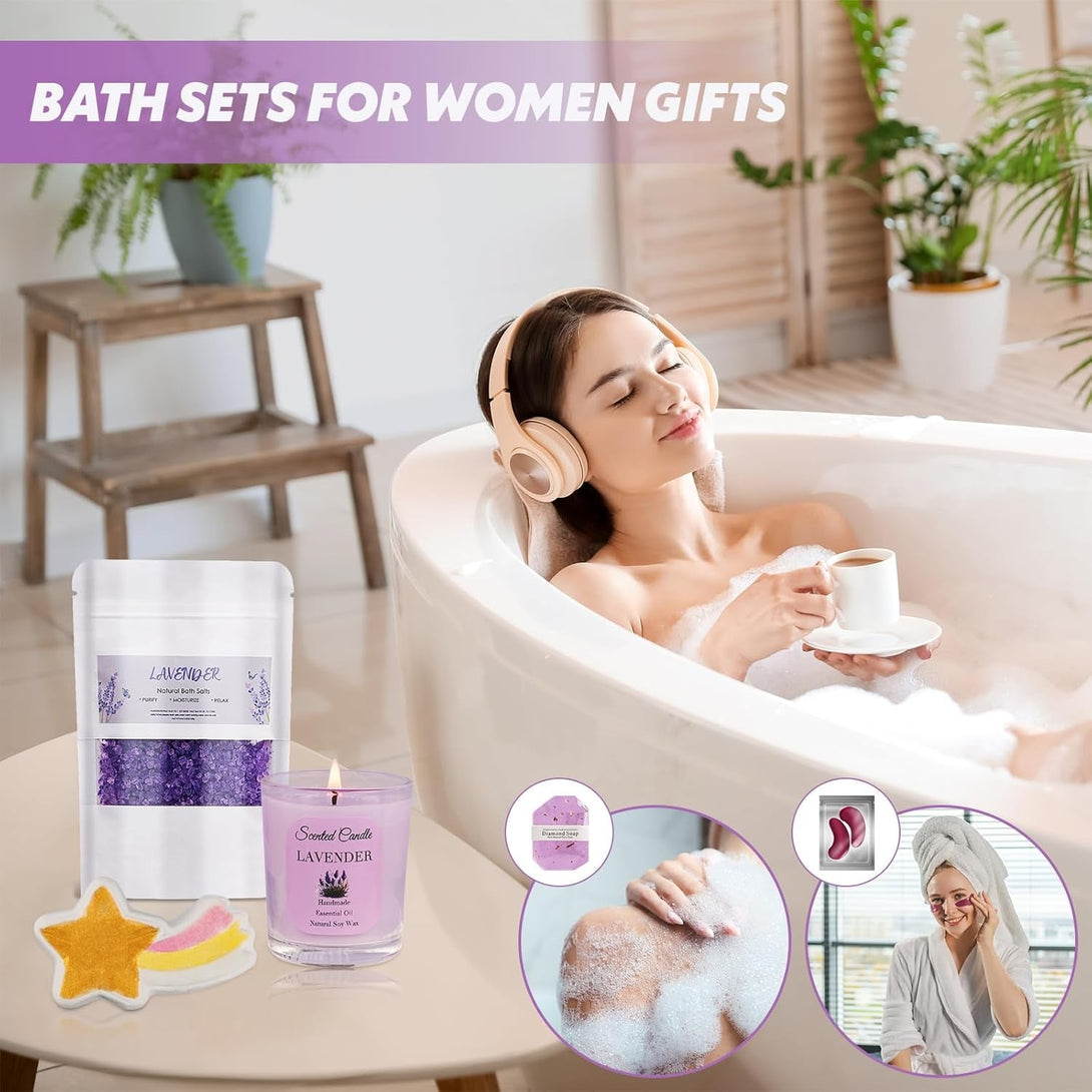 Birthday Gifts Basket for Women, Relaxtion Spa Set, Self Care Boxes for Her, Mother, Friend, Sister, Ideal Gifts for Valentine'S and Mother'S Day (Purple)