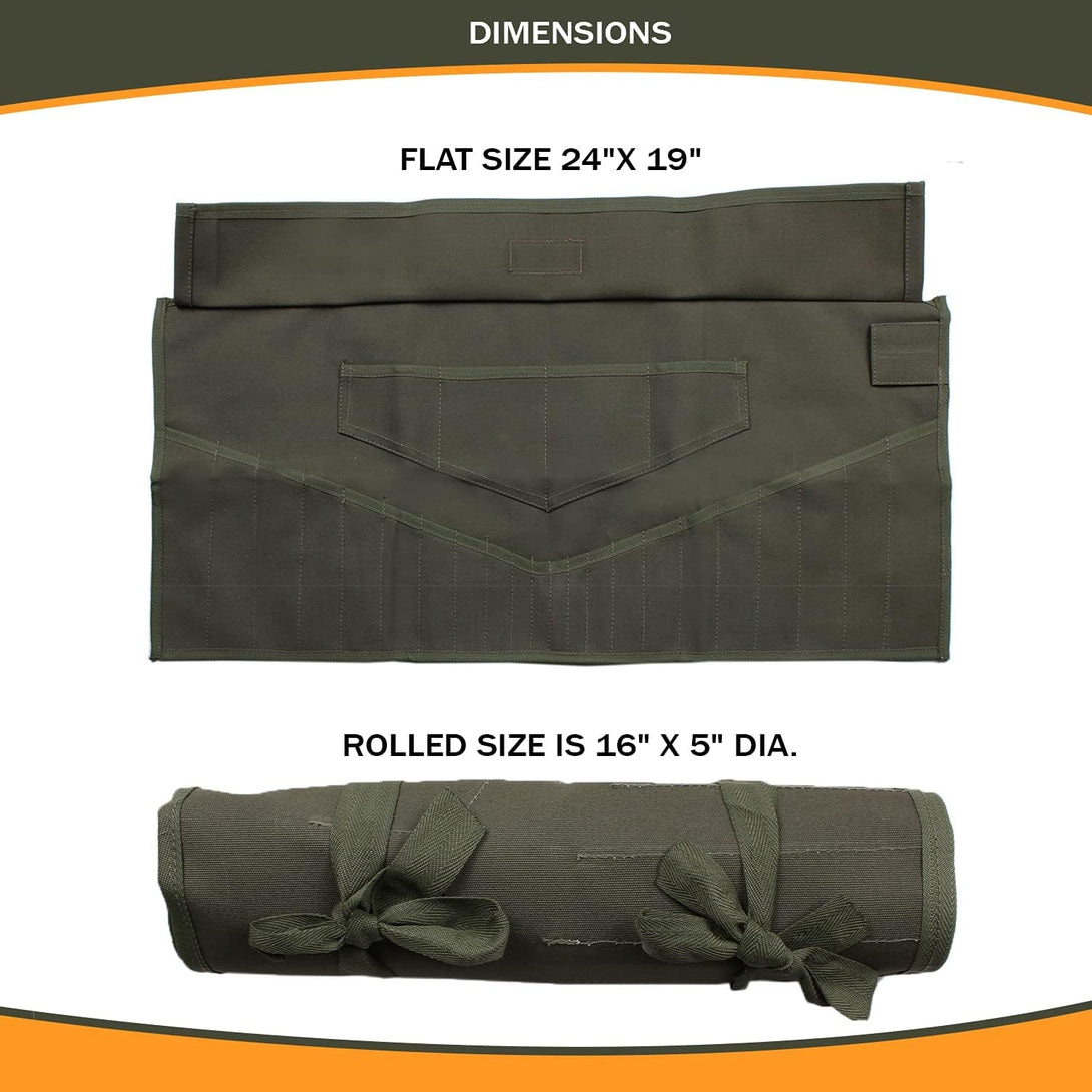 26-Pocket Wrench Tool Roll Organizer, Roll-Up Pouch Metric & SAE, Heavy-Duty 100% Cotton Duck Canvas Portable Tools Storage for Mechanics & Diyers - Olive Drab (Tools Not Included)