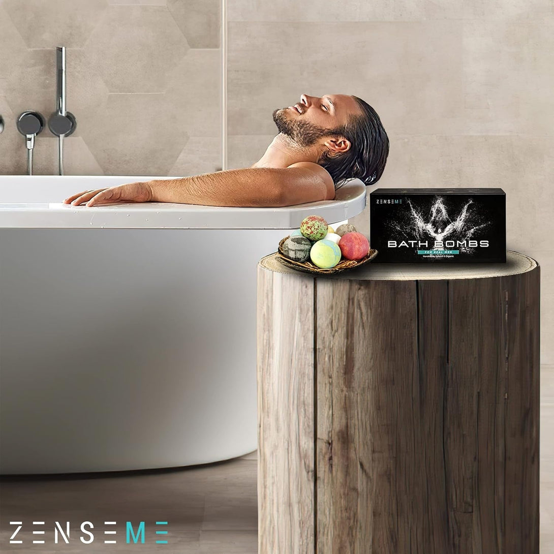 Bath Bombs for Men, Gift Set of 8 Scented Organic Handmade Bath Bombs of 2.5 Oz with Natural Essential Oils for Boyfriend, Husband, Father or Friend, by Zenseme