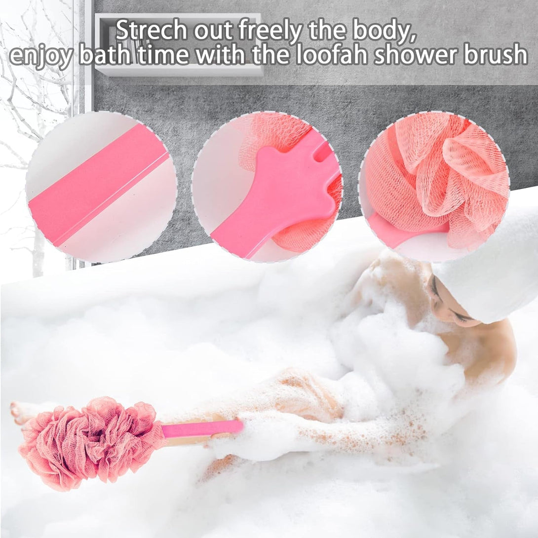 2Pack Back Scrubber for Shower, Loofah Sponge Brush Exfoliating Body, Long Handle Scrub Brush for Shower with Loofah on a Stick for Back Use, Bathing Accessories Body Brushes (2Pack)
