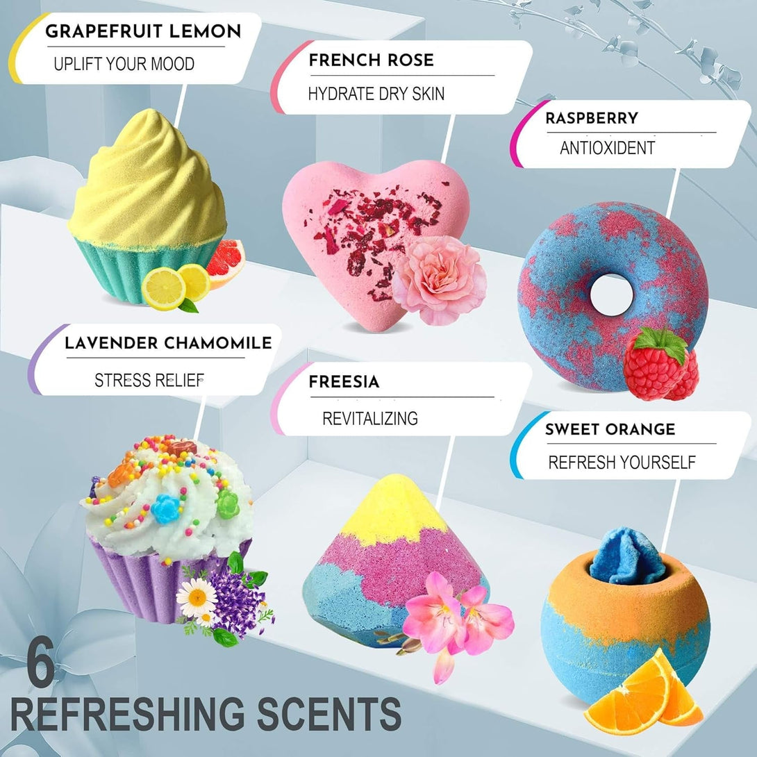 Bath Bombs Gift Set - 6Pc Aromatherapy Natural Bath Bombs with Organic Ingredients, Skin Moisturizing Bubble Bath Fizzy, Gentle for Kids, Relaxing Birthday Bathbombs for Girls, Women, Kids