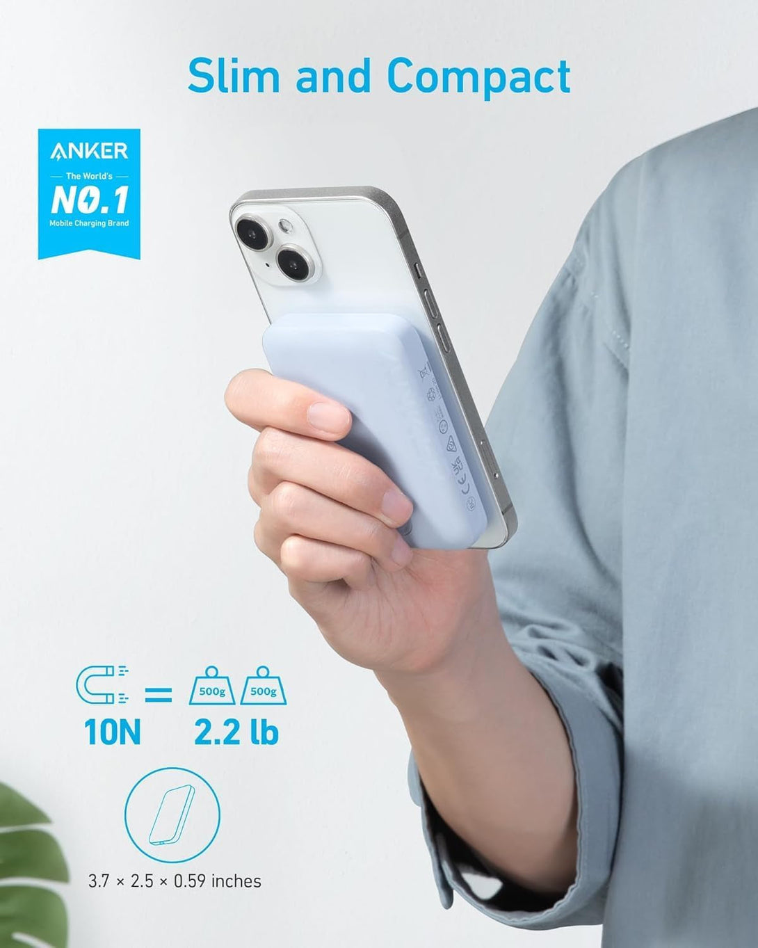 Anker 321 Maggo Battery (Powercore Magnetic 5K), 5,000Mah Magnetic Wireless Portable Charger, Compatible with Iphone 15/15 Plus/15 Pro/15 Pro Max, Iphone 14/13/12 Series（Purple）