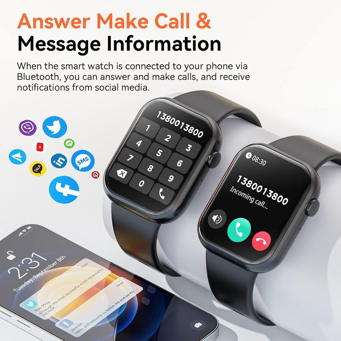 Hwagol Smart Watch (Answer/Make Call) 1.85Inch Fitness Tracker, DIY Dials/Pedometer/Calories/Multiple Sport Modes/Voice Assistant, Smart Watches for Men Women Android Ios Phones