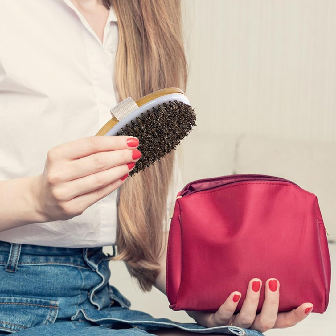 Dry Brushing Body Brush, Natural Horsehair Body Brush for Lymphatic Drainage, Cellulite and Blood Circulation, Dry Skin Exfoliating Brush Body Scrubber for Cleaning and Soft Skin, Brown