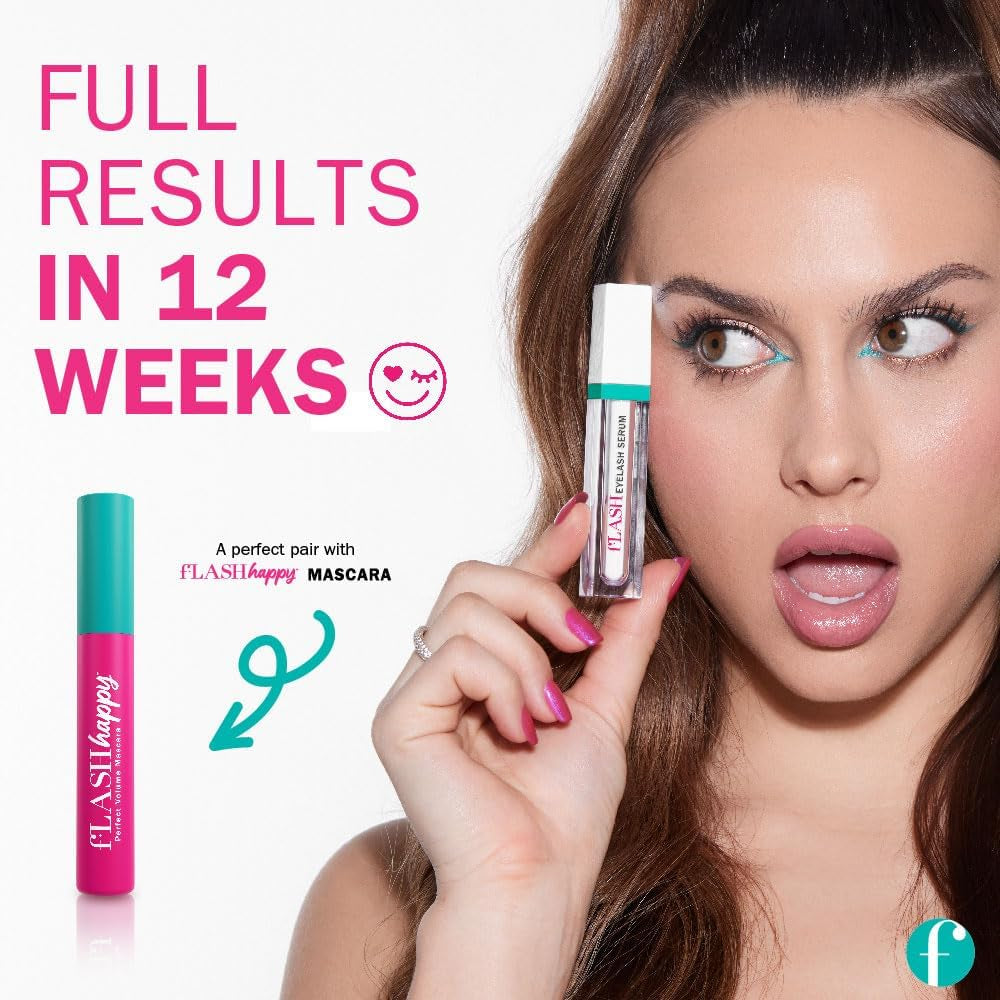 Flash Eyelash Serum for Long, Curled Natural Lashes - Enhances & Strengthens, Safe & Effective Formula for Contact Wearers & Sensitive Eyes, 3 Month Supply - 2Ml (0.07 Fl Oz)