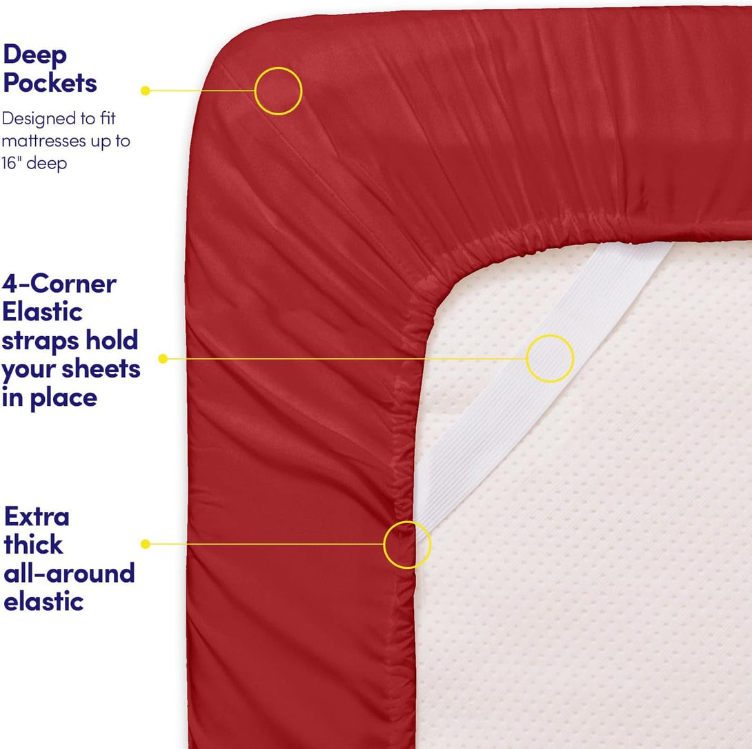 1500 Supreme Collection Bed Sheet Set - Extra Soft, Elastic Corner Straps, Deep Pockets, Wrinkle & Fade Resistant Hypoallergenic Sheets Set, Luxury Hotel Bedding, Queen, Red