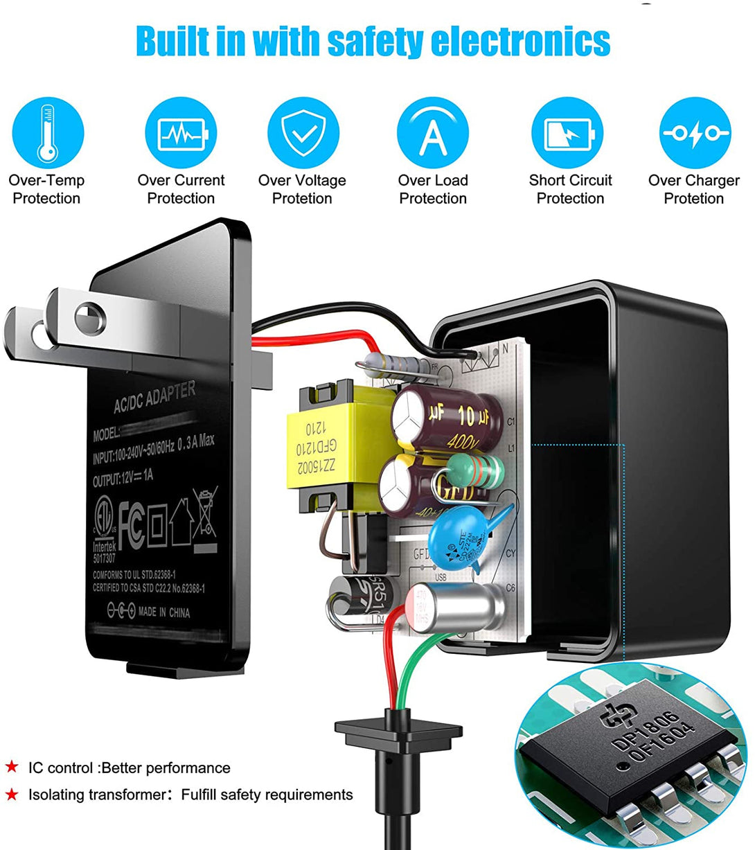Soulbay 12V 1A AC Adapter Charger Replacement W/8 Tips, Regulated Power Supply Cord for LED Strip Light, CCTV Camera, BT Speaker, GPS, Webcam, Router, DC12V Transformer with ETL Certificate