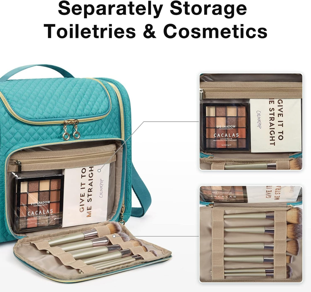 BAGSMART Toiletry Bag, Travel Toiletry Bag for Women, Water-Resistant Cosmetic Makeup Bag, Large Capacity Door Room Essentials Travel Organizer for Full Sized Toiletries and Cosmetics, Blue