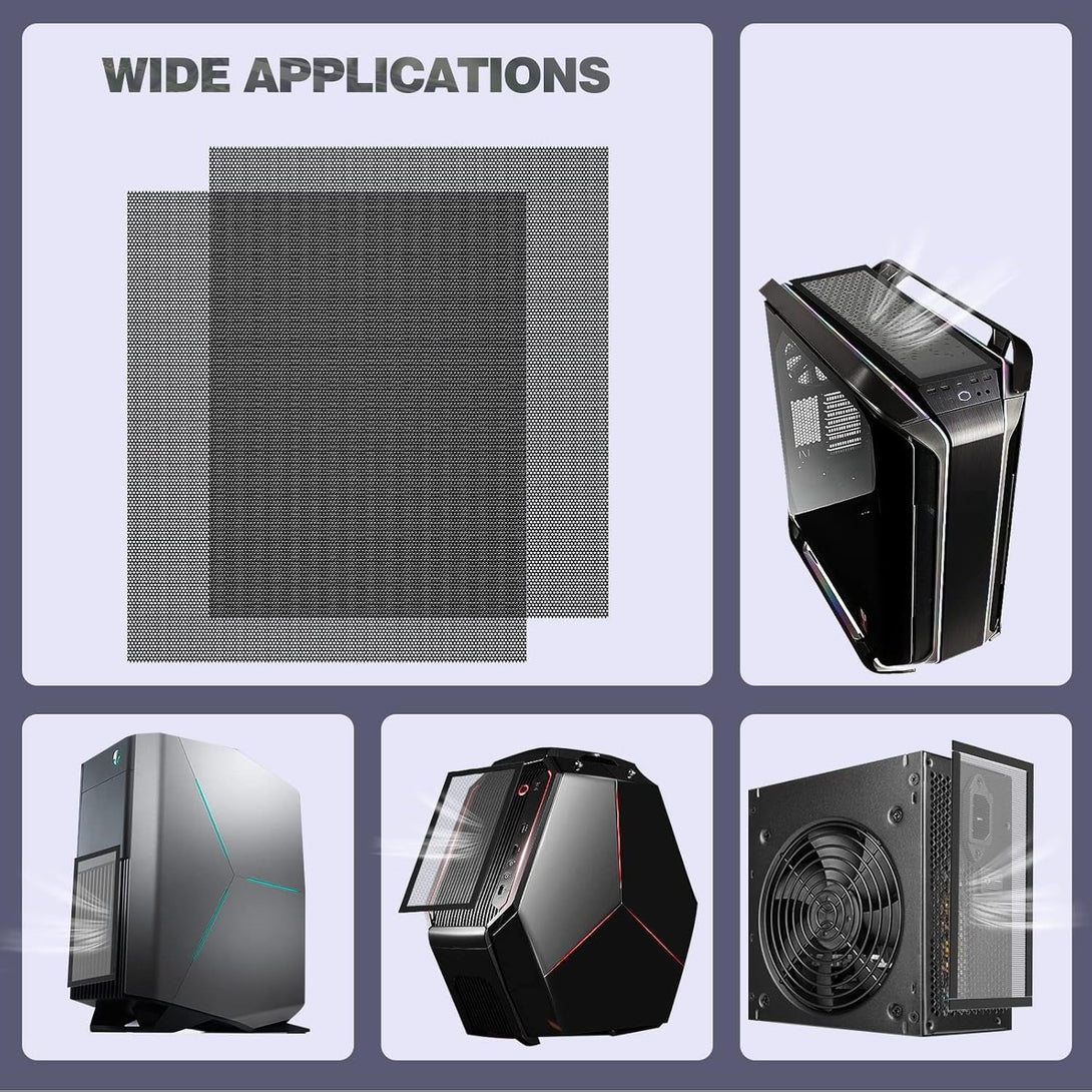 Moko 400X300Mm DIY PC Case Dust Mesh Filter, [2 Pack] PVC Dustproof Magnetic Dust Filter Cover, PC Mesh Grill with Magnetic Frame Strip Computer Cooler Fan Dust Filter for Computer PC Case, Black