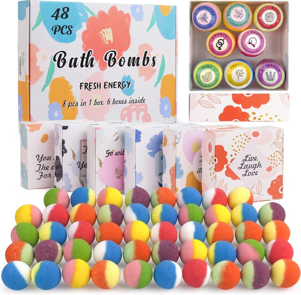 48 Natural & Organic Bath Bombs for Women and Kids, Rich in Essential Oils, Relaxation and Stress Relief, Bathbombs Gift Set for Mothers Day, Christmas, Valentines Day & Birthday