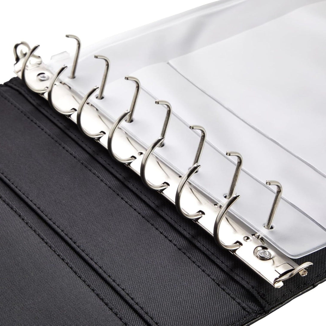 7-Ring Business Check Binder for Checkbooks Organization, Financial Records, Personal and Corporate Use, Black Faux Leather Folder for 600 Checks (14 X 10 Inches)