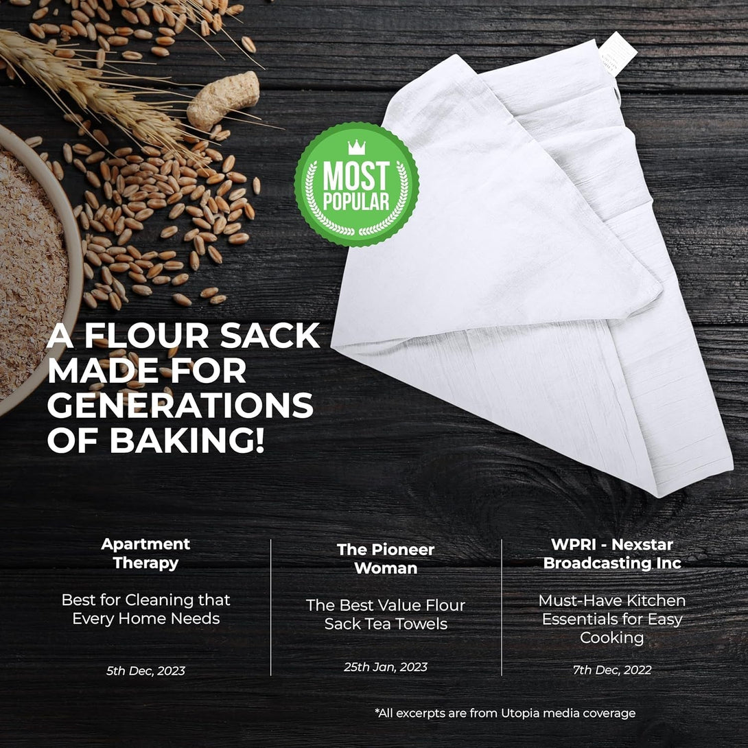 Utopia Kitchen White Flour Sack Towels [12 Pack - 28 X 28 Inch] 100% Cotton Tea Towels for Cleaning & Drying - Highly Absorbent Kitchen Dish Cloth