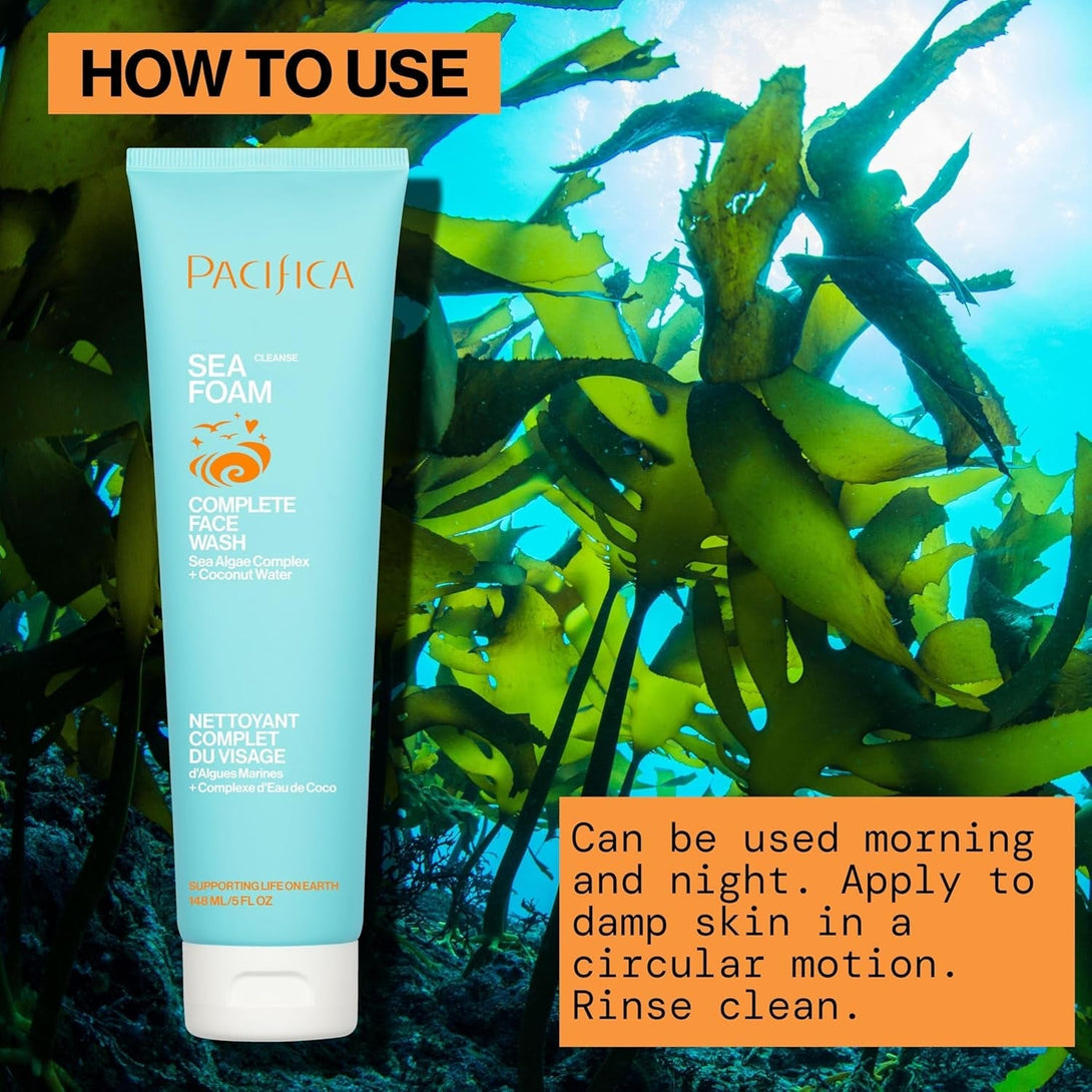Pacifica Beauty Sea Foam Face Cleanser, Daily Gentle Foaming Face Wash, with Coconut Water + Sea Algae Complex, Removes Makeup, for Combination and Oily Skin, Vegan and Cruelty Free, Clean Skin Care