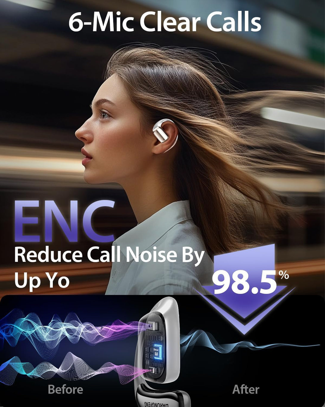 Open Ear Wireless Bluetooth Headphones, Pain-Free Air Conduction Ear Buds with LED Digital Display Charging Case, Sweat Resistant for Running, Safe Driving, and Extended Daily Use