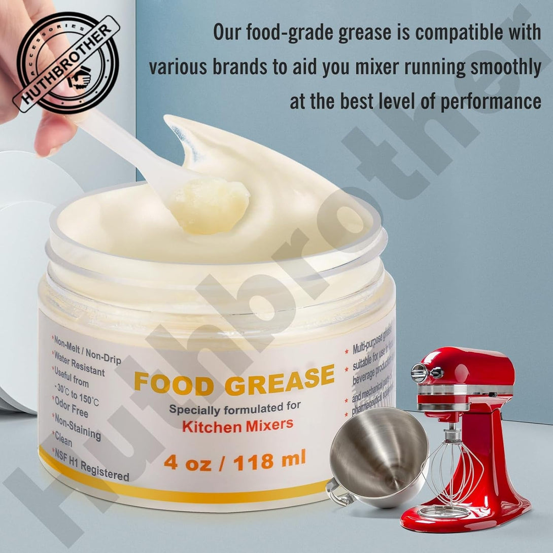 4 Oz Food Grade Grease for Kitchen Aid Stand Mixer - by Huthbrother, Universally for Kitchen Stand Mixer, Mixer Gear Attachments, Include Gasket 9709511 4162324 with Spatula, NSF-H1 Accredited.