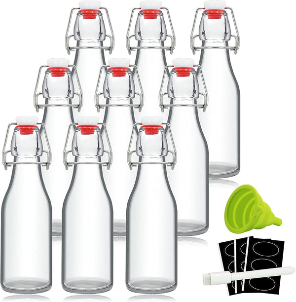 YEBODA 8Oz Swing Top Bottles - Glass Beer Bottle with Airtight Rubber Seal Flip Caps for Home Brewing Kombucha, Beverages, Oil, Vinegar, Water, Soda, Kefir (9 Pack)