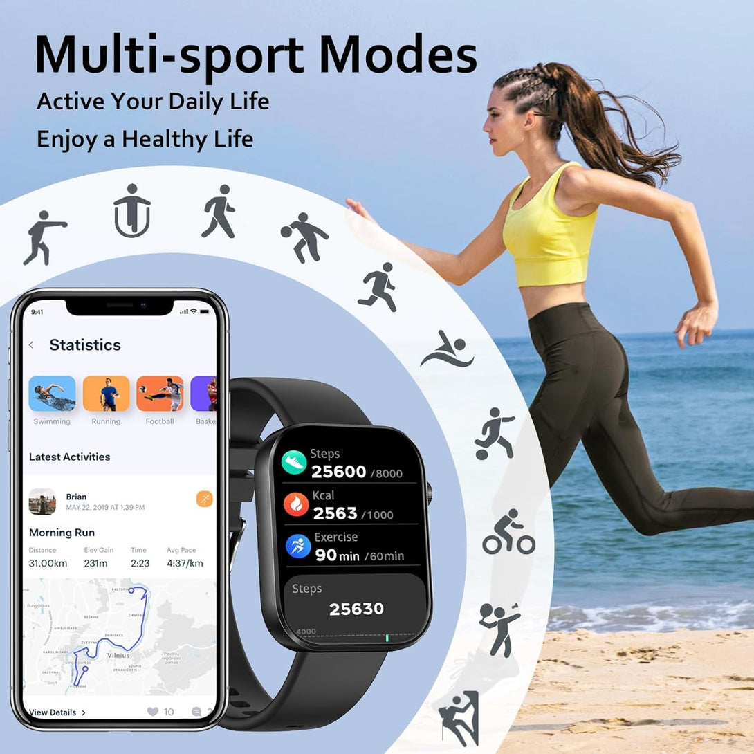 Smart Watch(Answer/Make Call), 1.96" Smart Watch for Men Women IP68 Waterproof, Smartwatch for Android Ios with 100+ Sport Modes, Fitness Tracker, Heart Rate Sleep Monitor, AI Voice