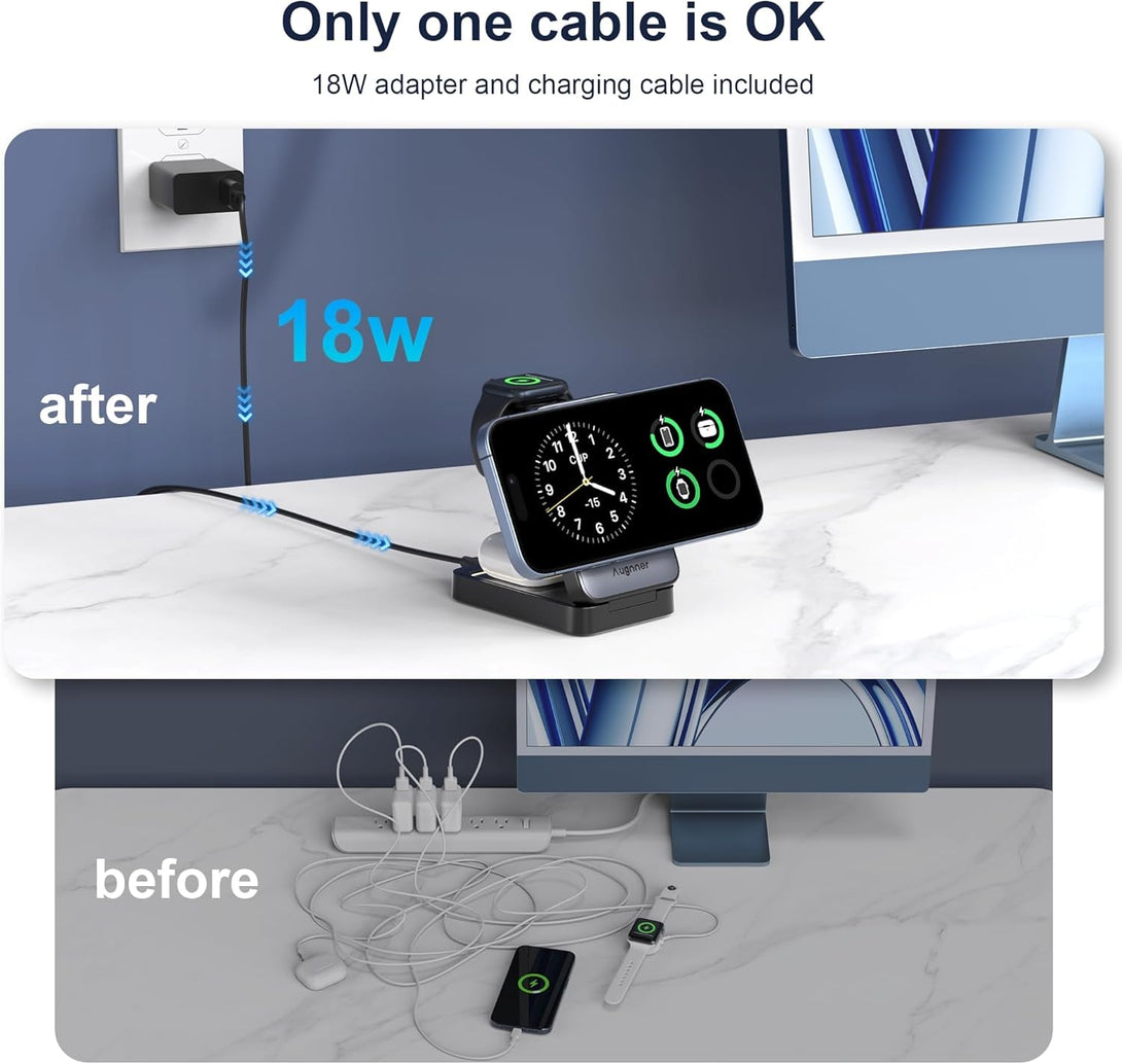 3 in 1 Charging Station for Multiple Devices Apple Compatible with Magsafe Charger Stand, 15W Foldable Cube Wireless Charger for 16/15/14/13/12 Series, Apple Watch, Airpod