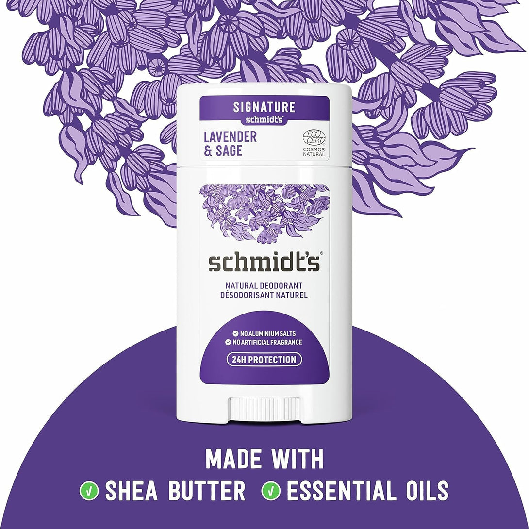 Schmidt'S Aluminum Free Natural Deodorant for Women and Men, Lavender and Sage with 24 Hour Odor Protection, Certified Natural, Vegan, Cruelty Free, 2.65 Oz