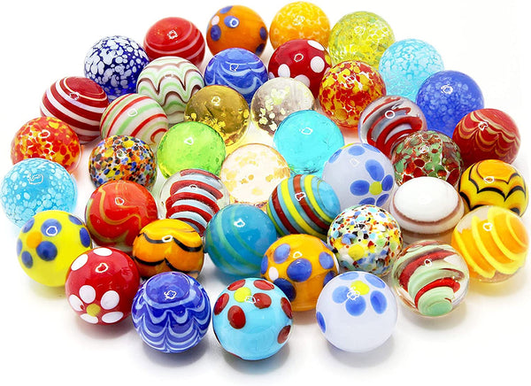 30 PCS Glass Marbles for Kids, 25 Colorful Assorted Marbles and 5 Glow in the Dark Marbles Games and Marble Run Accessories for Boys and Girls, Beautiful Marbles Bulk for Home Decoration