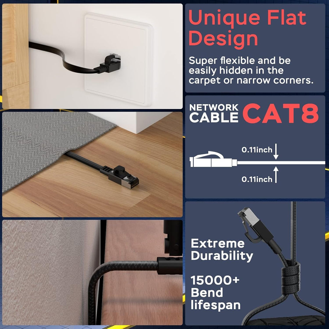 Smolink Ethernet Cable 50 Ft, Cat 8 Ethernet Cable with 40Gbps 2000Mhz High Speed Ethernet Cable, Shielded Heavy Duty SFTP RJ45 LAN Cable Patch Cord for Modem Router Gaming PC PS4/5/6 Xbox, Black