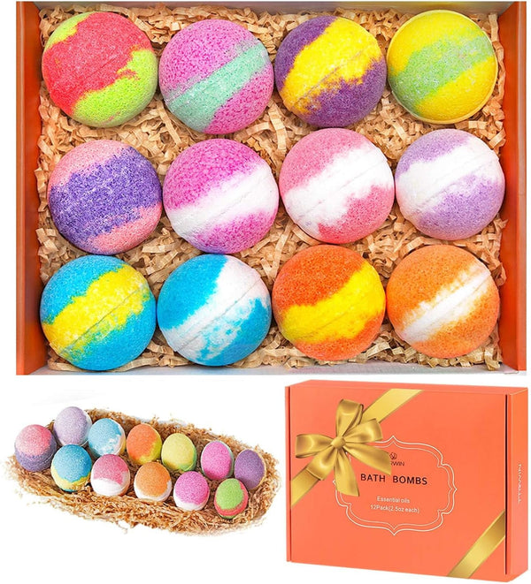 TTRWIN Bath Bombs, 12 Pcs Handmade All Natural Organic Bath Bombs Gift Set, Essential Oil Bubble Bath, Dry Skin Moisturize, SPA Relaxing Gifts for Women & Men, Her, Girls, Wife, Birthday