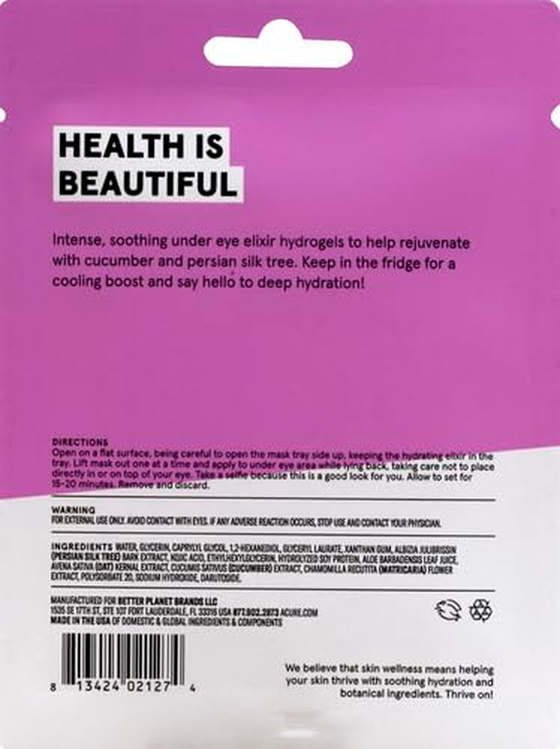 Acure Radically Rejuvenating under Eye Hydrogel Mask, Provides Anti-Aging Support, & Silk Tree, Purple, Cucumber, 0.236 Fl Oz (Pack of 1)
