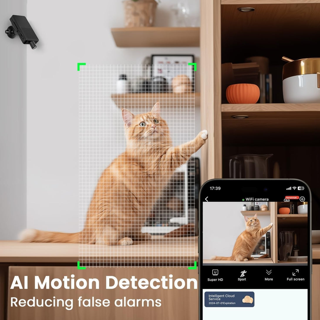 Mini Camera Wireless, 4K HD Nanny Cam, 10Hr Continuous Recording Wifi Small Camera, FREE Cloud & SD Storage, No Wifi Needed Mini Camera, Motion Detection & Night Vision for Pet/Baby/Nanny Surveillance