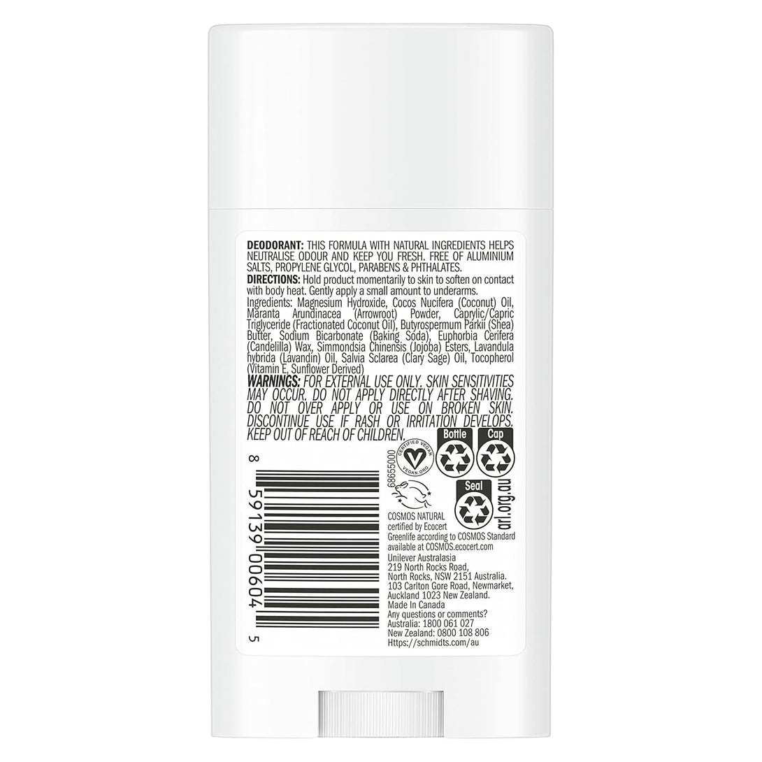 Schmidt'S Aluminum Free Natural Deodorant for Women and Men, Lavender and Sage with 24 Hour Odor Protection, Certified Natural, Vegan, Cruelty Free, 2.65 Oz