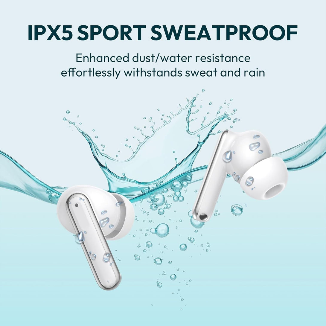 Earbuds Wireless Bluetooth Ear Buds 60H Playback LED Power Display Headphone Wireless Bluetooth IPX5 Waterproof In-Ear Earbuds with Mic for TV Smart Phone Laptop Computer Sports (White)