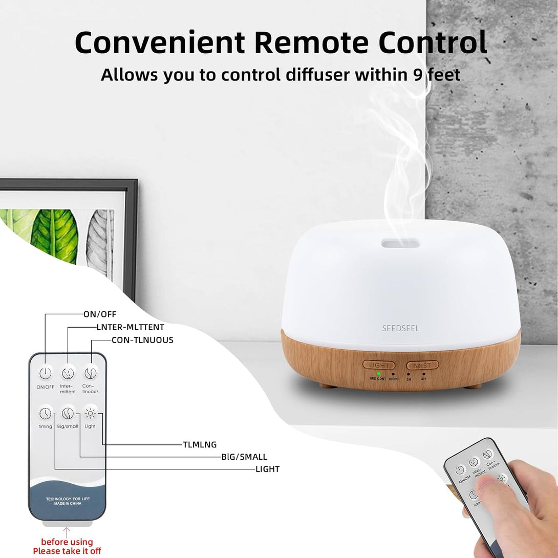 300ML Essential Oil Diffuser with 7-Color LED Lights and Remote Control, Modern Minimalist Design, High-Efficiency Ultrasonic Mist Aromatherapy Diffuser for Home