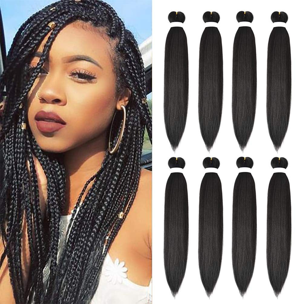 8 Pack Braiding Hair Pre Stretched - 26" 100G/Pack Premium Pre Stretched Braiding Hair Extensions, Professional Itch Free Hot Water Setting Perm Yaki Texture Prestretched Hair(1B)
