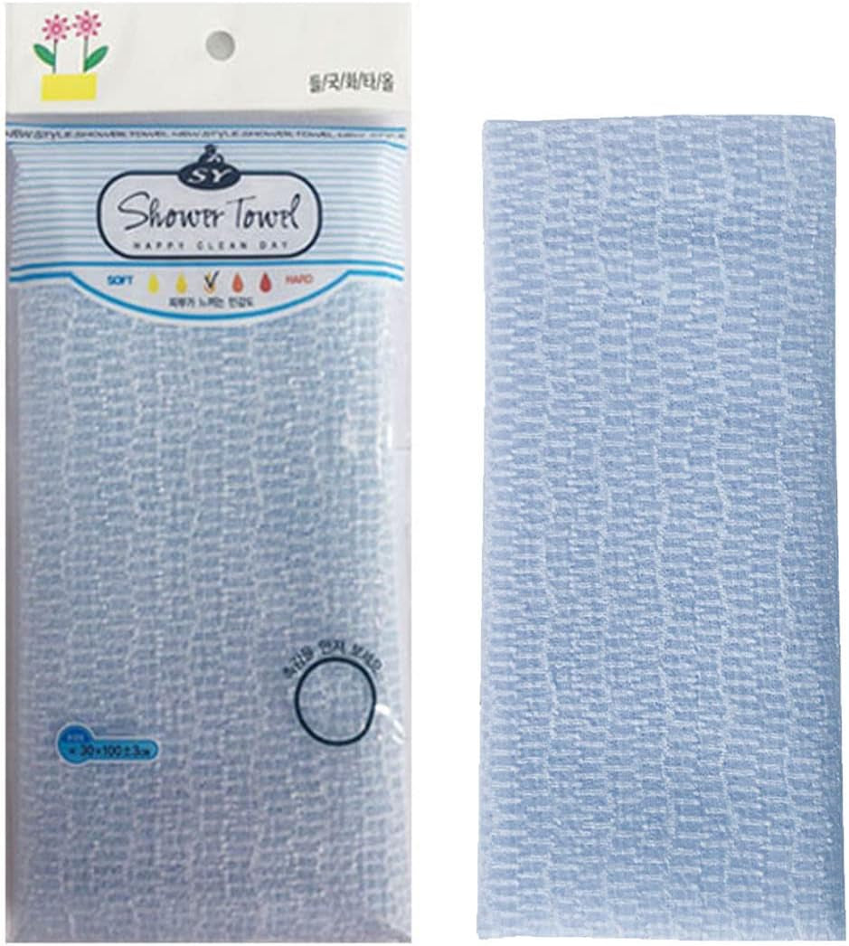 Premium Exfoliating Washcloth Towel(Blue) Korean Loofah Bath Sponge Long Back Scrubber African Bath Sponge African Long Net for Shower/It Becomes Softer as You Use.By NOPIGO