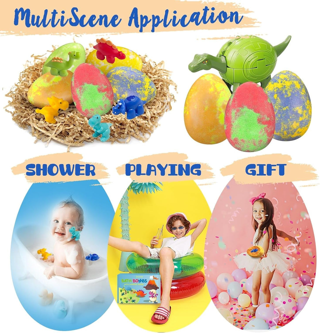 Bath Bombs for Kids with Surprise Toys Inside, Dino Egg Bath Bombs Gift Set with Dinosaur Toy for Boys Girls 3 4 5 6 7 8 9 Years, Bubble Fizzy Spa Handmade Bath Bomb Kit for Kids Birthday Christmas
