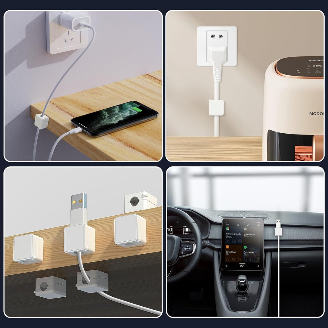 6 Pack Magnetic Cable Clips Cord Holder Charger Organizer Office Accessories under Desk Wire Management Phone Charging Cords Keeper Holders for Nightstand Home Desktop Bedside Table Electronics Black