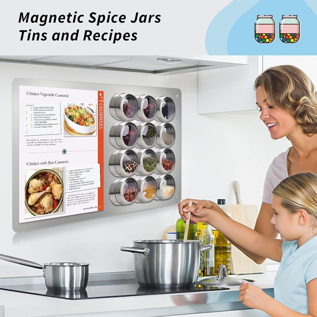 17.1" X 11.8" 2 Pack Stainless Steel Magnetic Board - Magnet Bulletin Board to Display Magnetic Letters Numbers Animal, Poetry, Spice Jars, Notes, Photos, Suitable for Wall, Refrigerator, Cubicle