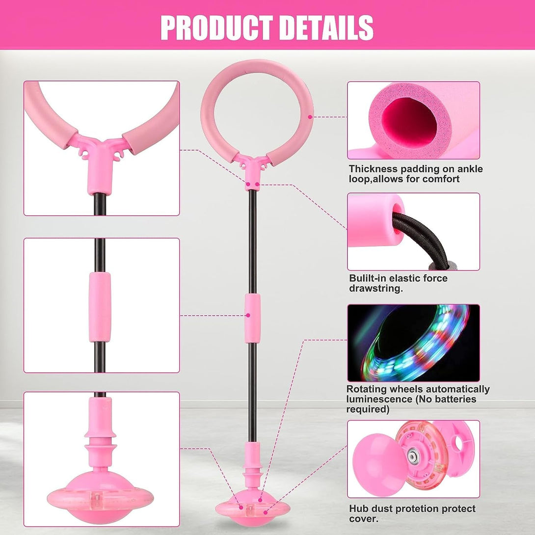 Ankle Skip Ball for Kids - Foldable Flash Wheel Skip Ball, outside Game Toys for Kids & Adults, Gift for Boys & Girls Age 5 6 7 8 9 10 Years Old, Pink