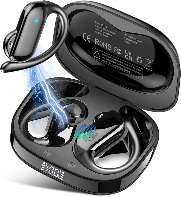 Open Ear Earbuds, Bluetooth 5.4 Wireless Earbuds with Ear Hooks, 32H Hifi Stereo Open Ear Headphones with Clear Calls, IPX7 Lightweight Air Conduction Headphones for Workouts and Running