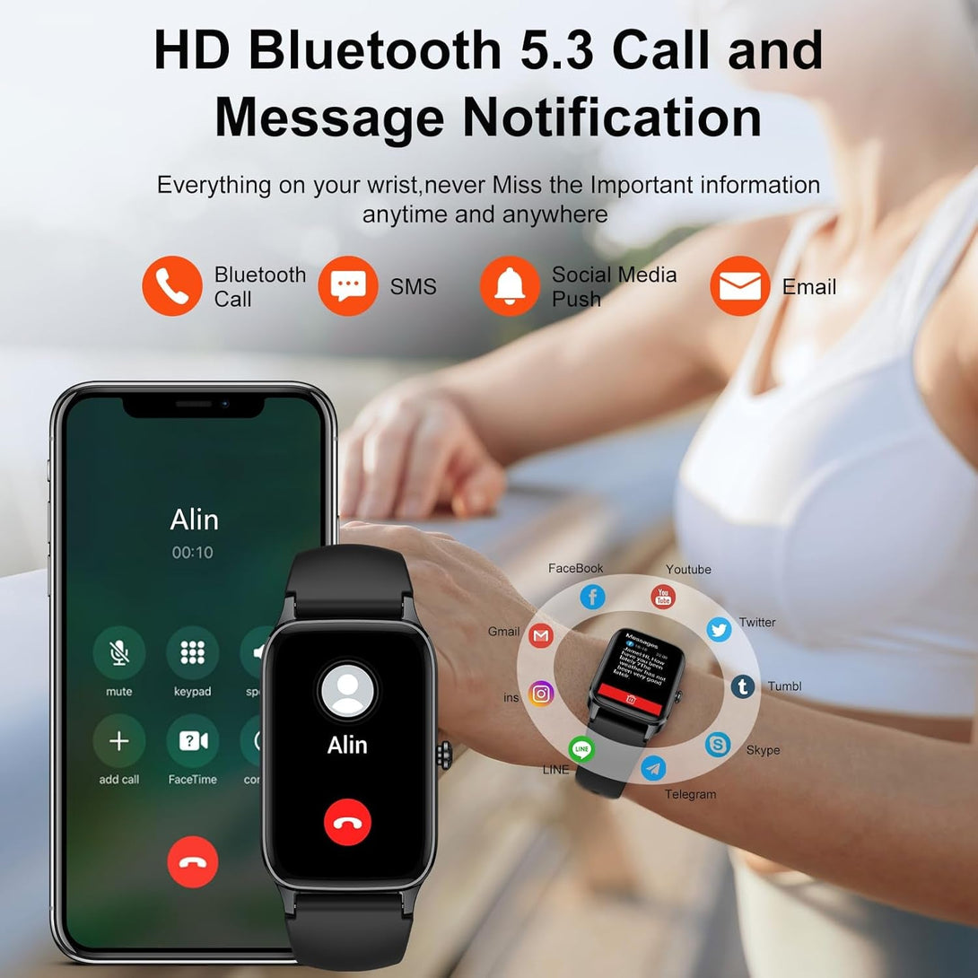 Smart Watch for Men Women, 1.57" Smartwatch (Answer/Make Call) , Fitness Tracker with 110+ Sport Modes, Heart Rate/Sleep Monitor, IP68 Waterproof, Bluetooth Calls, Smartwatches for Android Ios Black
