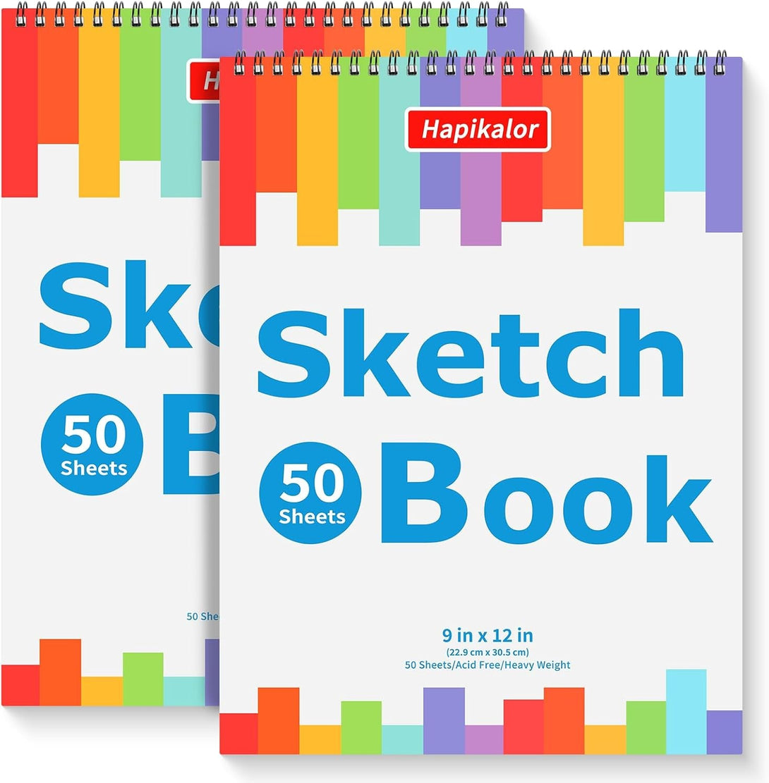 9" X 12" Sketch Book, 2-Pack 50 Sheets Spiral Bound Art Sketchbook, Acid Free Artist Drawing Book Paper, Art Supplies for Adults Kids, Craft Activities, Sketch Paper for Drawing Coloring Sketching
