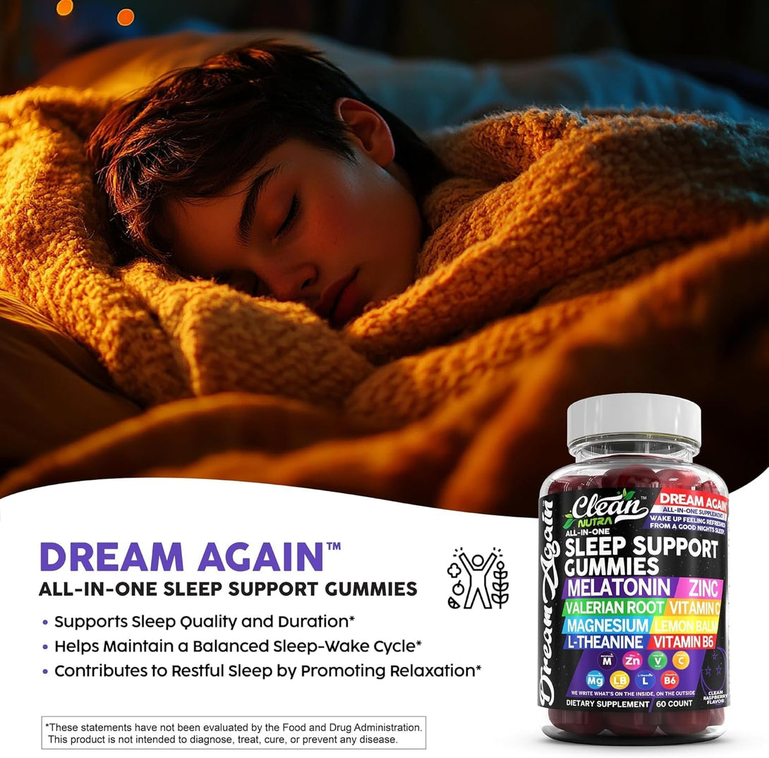Clean Nutra Melatonin Gummies 10Mg | Sleep Aid Valerian Root L-Theanine Vitamin B6 C Lemon Balm Magnesium Hibiscus Beta Carotene Saffron & Chamomile Rest Support Supplement Raspberry Flavor