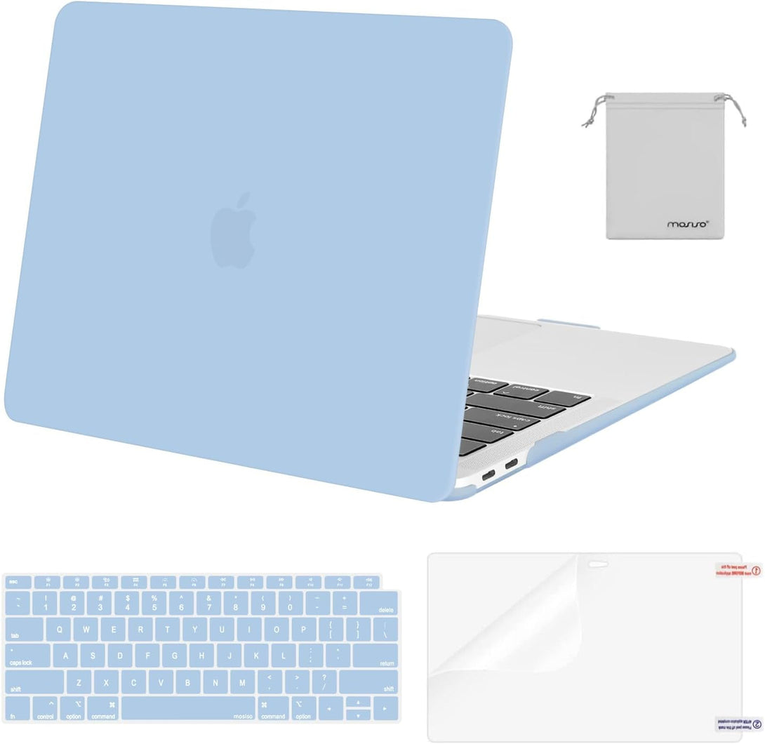 MOSISO Compatible with Macbook Air 13 Inch Case 2022, 2021-2018 Release A2337 M1 A2179 A1932, Plastic Hard Shell&Keyboard Cover&Screen Film&Storage Bag for Macbook Air 13.3 Inch Case, Airy Blue