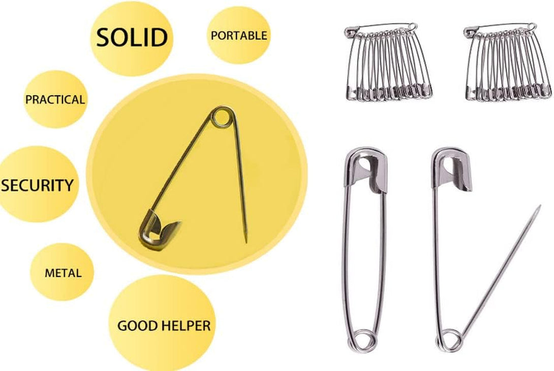 100-Pack Extra Large Safety Pins (2 Inch, Silver) – Heavy Duty, Rust-Resistant Pins for Clothing, Diapers, Sewing, Hijabs, Laundry & Crafting