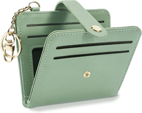 Small Wallets Woman RFID Blocking Leather Credit Card Holder - with ID Window - Card Wallets for Women - with Zipper Coin Purse - Keychain Wallet