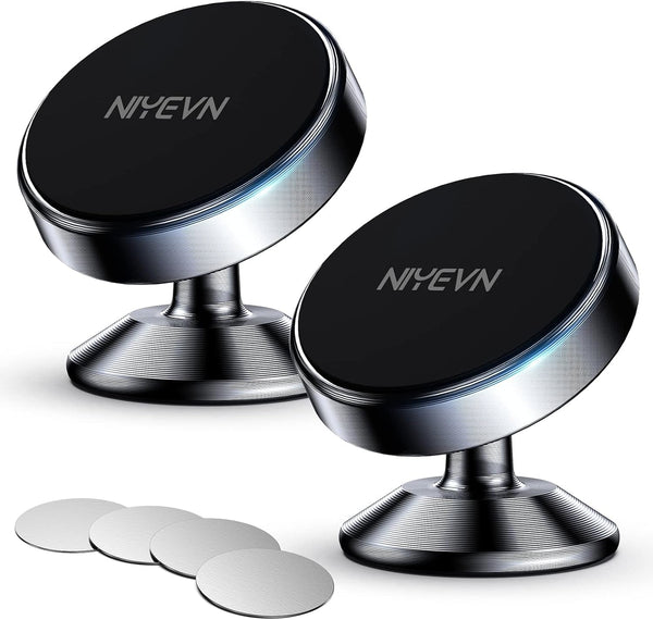 2 Pack Magnetic Phone Holder for Car, [ Strong Magnet ] Magnetic Phone Holder, [ 360° Rotation ] Phone Magnet for Car, Compatible with All Smartphones, Must Be Used with Metal Pad, Black